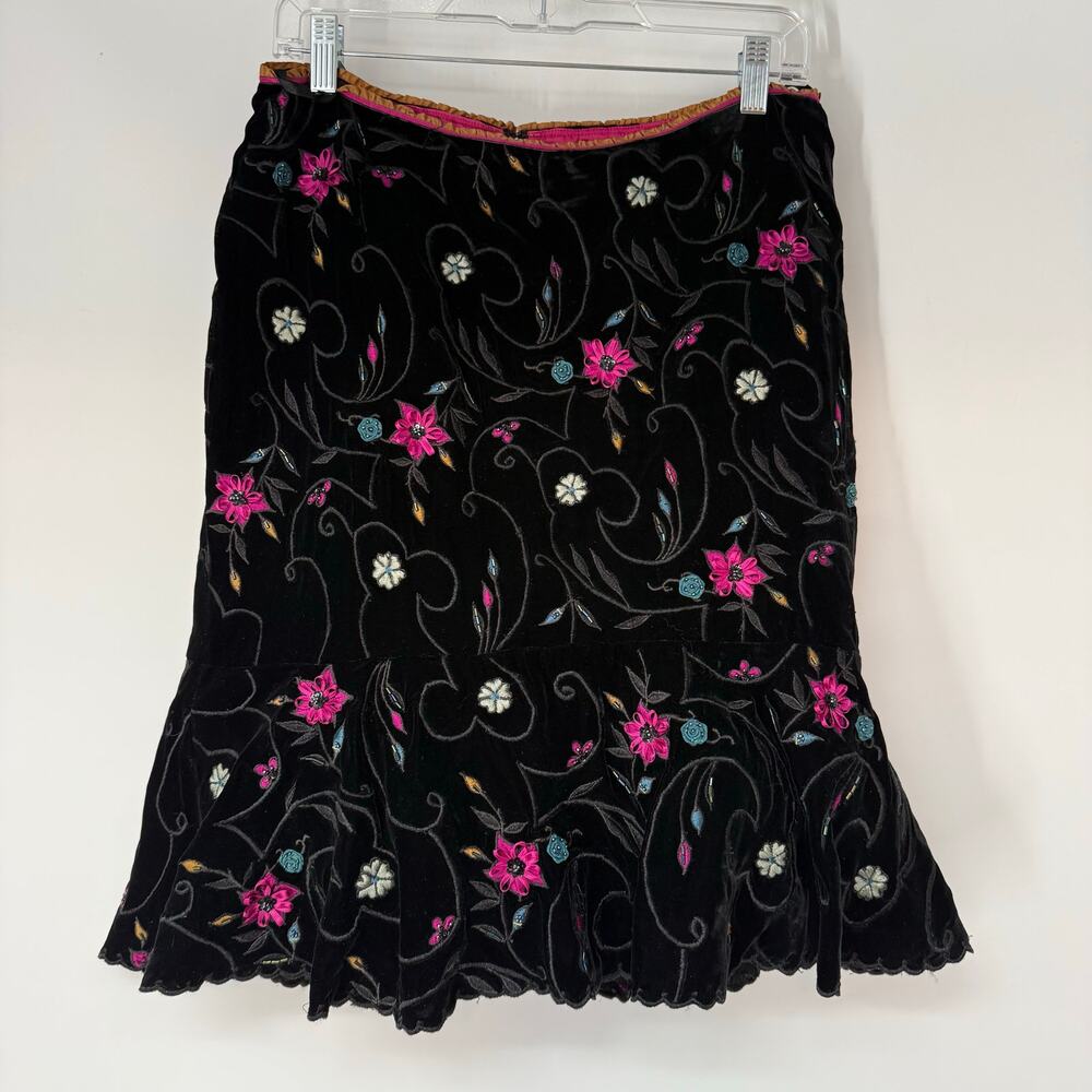 VTG Kathryn Dianos Velvet floral Embellished Tulle Skirt Womens 8 Black